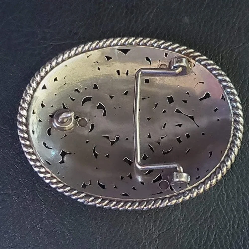 Western Silver Tone Filigree Floral Oval Belt Buckle Ornate Rope Edge Cowgirl